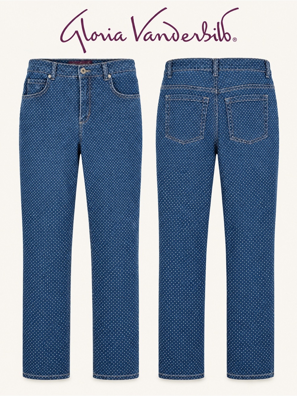 Gloria Vanderbilt Polka Dot Jeans Blue White Dot Denim Size 8